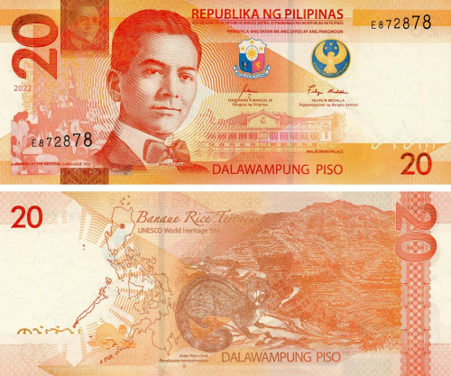 фото Филиппины 20 песо 2022 UNC Животное - Мусанг (PW230)