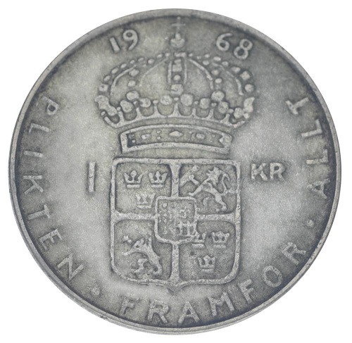 фото Швеция 1 крона 1968 Серебро F-VF (Ag 400, 7 грамм)