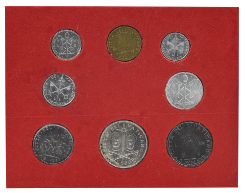 фото Ватикан набор из 8 монет 1967 AU-UNC 1, 2, 5, 10, 20, 50, 100, 500 (серебро) лир