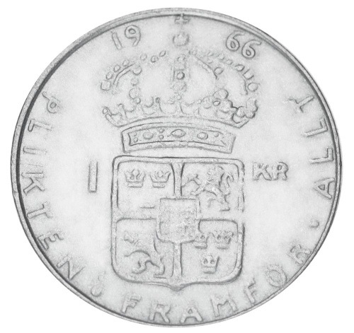 фото Швеция 1 крона 1966 Серебро F-VF (Ag 400, 7 грамм)