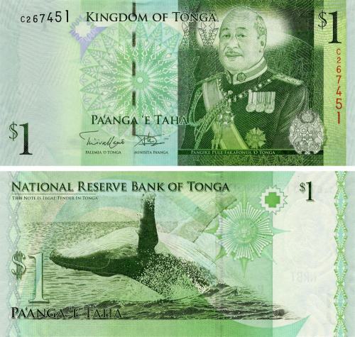 фото Тонга 1 паанга 2014 UNC Кит (P37)