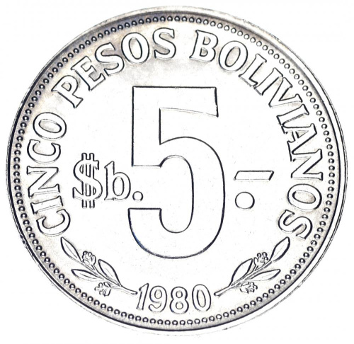 фото Боливия 5 песо 1980 AU-UNC