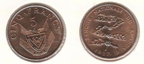 фото Руанда 5 франков 1987 VF (KM#13)