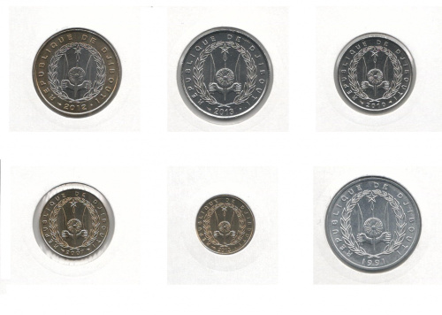 фото Джибути набор из 6 монет 1991-2013 UNC 5, 10, 20, 50, 100, 250 франков
