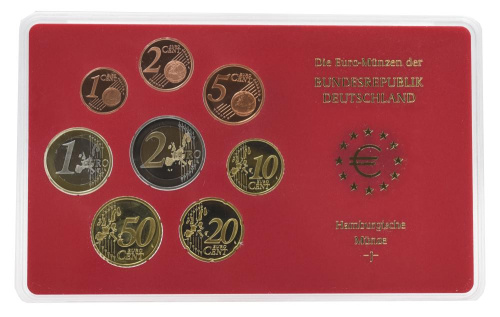 фото Германия набор из 8 монет евро 2004 UNC J 1, 2, 5, 10, 20, 50 евроцентов, 1, 2 евро в сувенирной упаковке