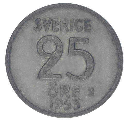 фото Швеция 25 эре 1953 Серебро F-VF (Ag 400, 2,32 грамма)