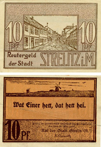фото Германия Нотгельд  10 пфеннигов 1922  F-VF Нойштрелиц