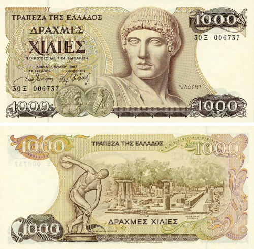 фото Греция 1000 драхм 1987 UNC (P202a)