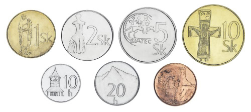 фото Словакия набор из 7 монет 1993-2007 UNC 10, 20, 50 геллеров, 1, 2, 5, 10 крон