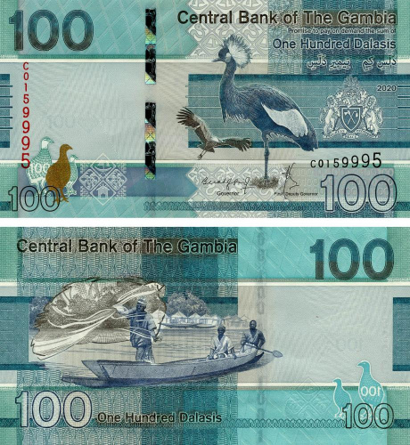 фото Гамбия 100 даласи 2020 UNC Птица (P41)