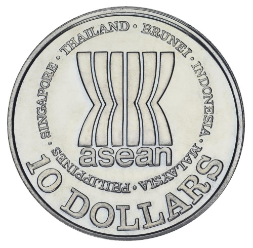 фото Сингапур 10 долларов 1987 F-VF ASEAN 20th