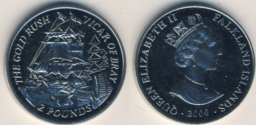 фото Фолклендские острова 2 фунта 2000 UNC (KM#67)