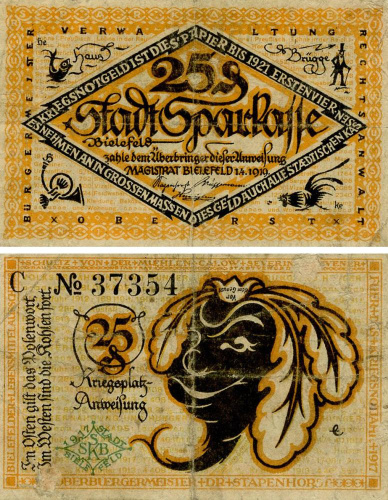 фото Германия Нотгельд  25 пфеннигов  1919 F-VF Билефельд
