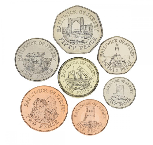 фото Джерси набор из 7 монет 1998-2005 UNC 1, 2, 5, 10, 20, 50 пенсов, 1 фунт