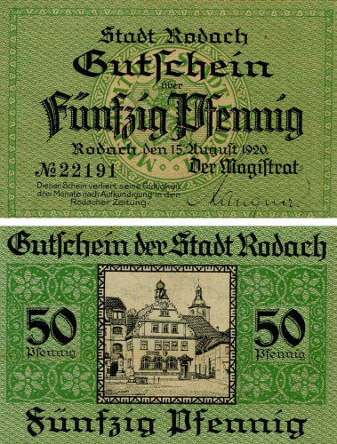 фото Германия Нотгельд  50 пфеннигов 1920 F-VF Родах