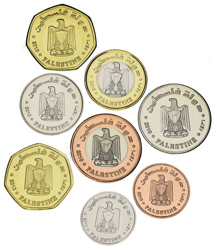 фото Палестина набор из 8 монет 2010 UNC 1, 2,5, 5, 10, 25, 50 филс, 1, 2 динара