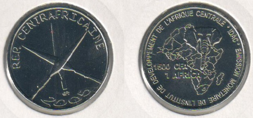 фото ЦАР 1500 франков 2005 UNC