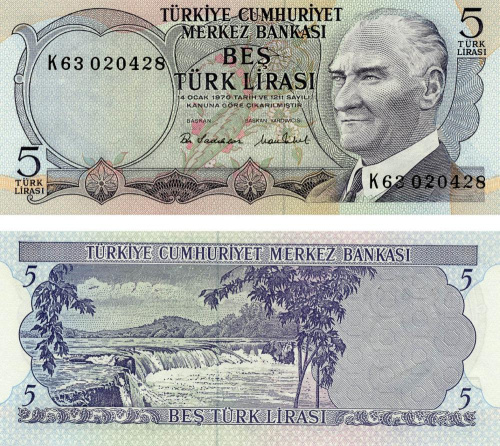 фото Турция 5 лир 1971-1982 UNC (P185)