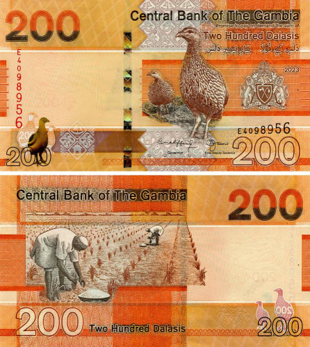 фото Гамбия 200 даласи 2023 UNC Птица (P42)