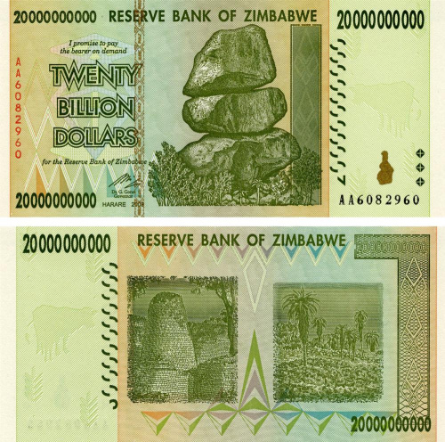 фото Зимбабве 20000000000 долларов 2008 UNC 20 миллиардов (P86)