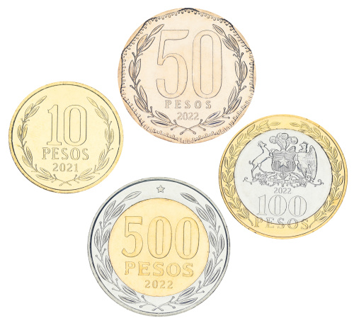фото Чили набор из 4 монет 2021-2022 UNC 10, 50 100, 500 песо