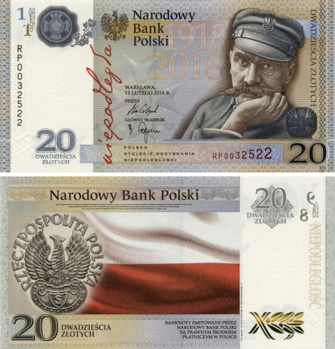 фото Польша 20 злотых 2018 «100 лет Независимости» UNC