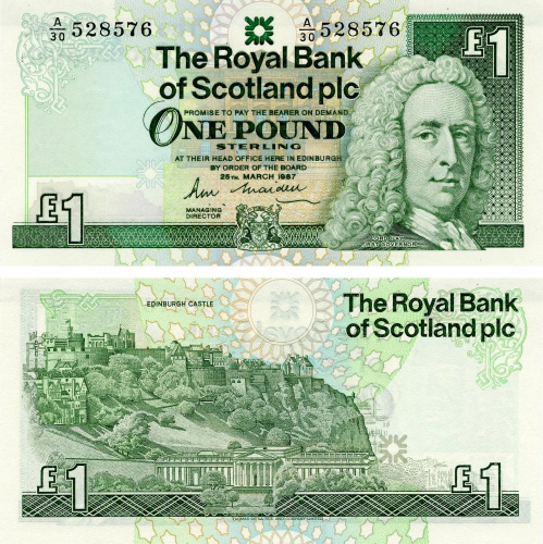 фото Шотландия 1 фунт 1987 UNC (P346a)