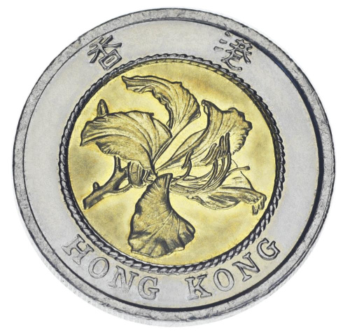 фото Гонконг 10 долларов 1995 Биметалл F-VF Цветок