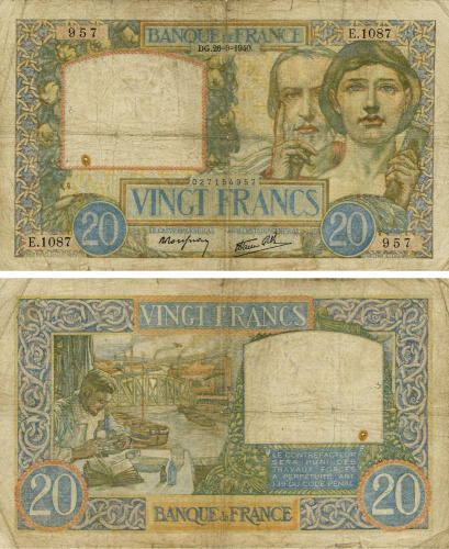 фото Франция 20 франков 1941 G-VG (P92)