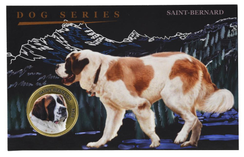 фото Паган 3 доллара 2024 UNC Мьянма Собака - Сенбернар в сувенирной упакове