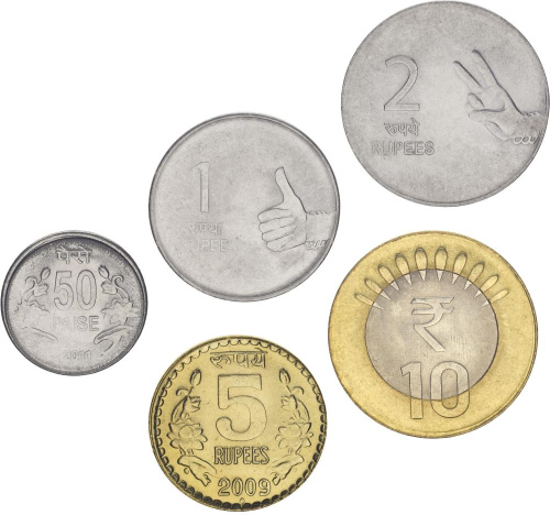 фото Индия набор из 5 монет 2008-2009 UNC 50 пайса, 1, 2, 5, 10 рупий