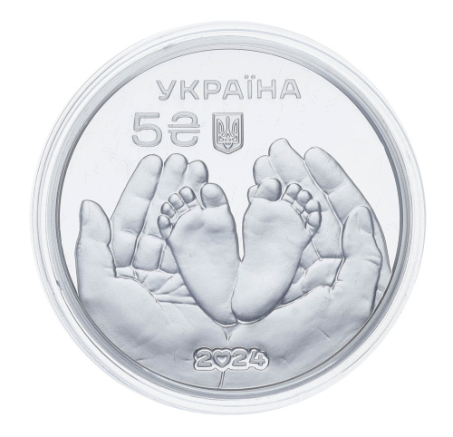 фото Украина 5 гривен 2024 Серебро UNC Родительское счастье (Ag 925, пол-унции, 15,55 грамм)