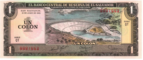 фото Сальвадор 1 колон 1980 AU-UNC (P125b)