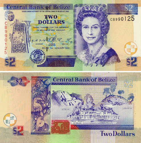 фото Белиз 2 доллара 1999 UNC (P60a)