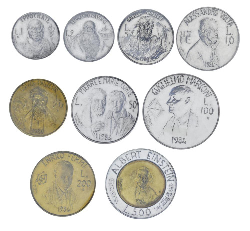 фото Сан-Марино набор из 9 монет 1984 UNC 1, 2, 5, 10, 20, 50, 100, 200, 500 лир