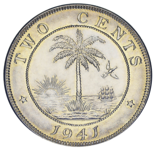 фото Либерия 2 цента 1941 AU-UNC Слон