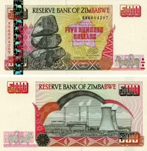 фото Зимбабве 500 долларов 2001 UNC (P10)