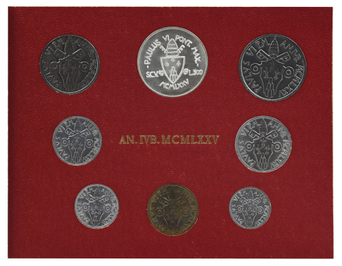 фото Ватикан набор из 8 монет 1975 AU-UNC Священный год 1, 2, 5, 10, 20, 50, 100, 500 (серебро) лир