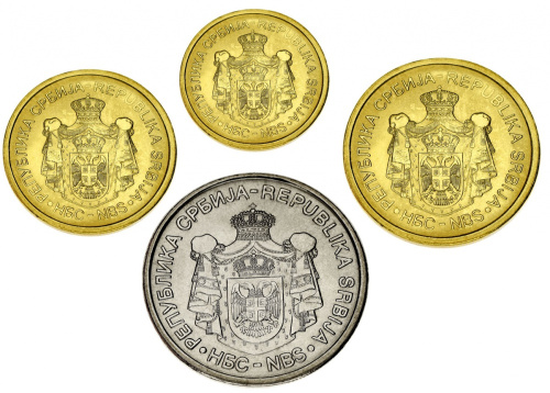 фото Сербия набор из 4 монет 2007-2016 UNC 1, 2, 5, 10 динаров