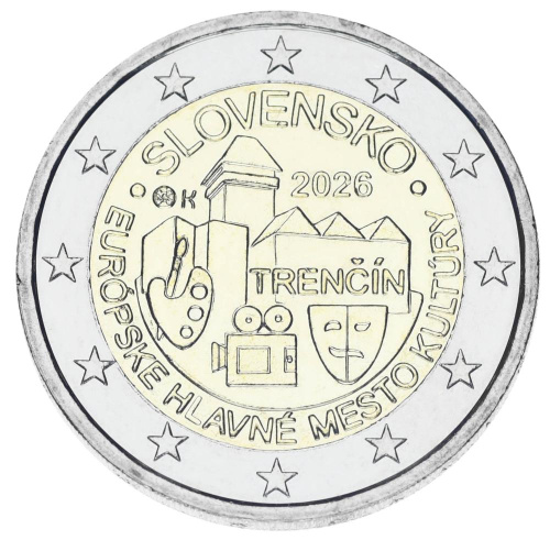 фото Словакия 2 евро 2026 Биметалл UNC Тренчин - Европейская столица культуры 2026