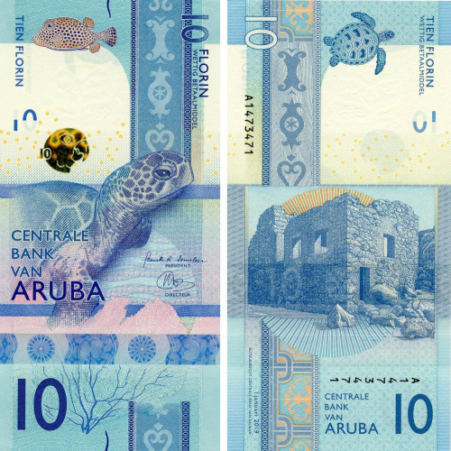 фото Аруба 10 флоринов 2019 UNC Черепаха (PW21)