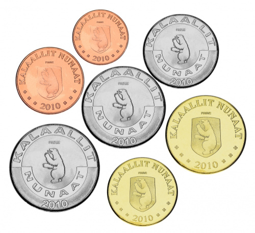 фото Дания Гренландия набор из 7 монет 2010 UNC 25, 50 оре, 1, 2, 5, 10, 20 крон