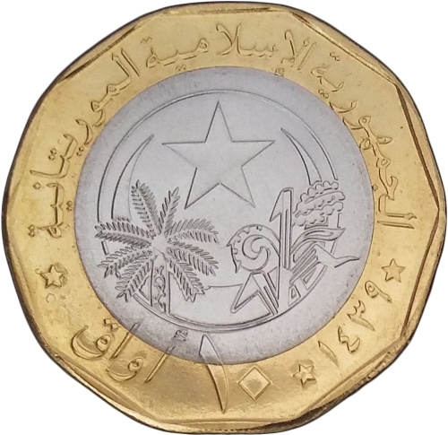 фото Мавритания 10 угий 2017 Биметалл UNC Корова