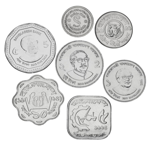 фото Бангладеш набор из 7 монет 1974-2013 AU-UNC 1, 5, 10, 25 пойша, 1, 2, 5 така