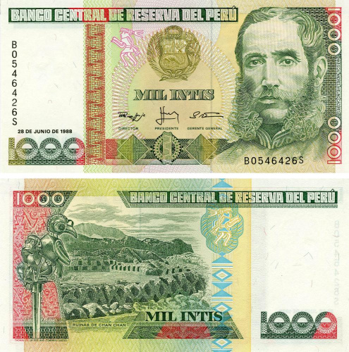 фото Перу 1000 инти 1988 UNC Руины Чан-Чана (P136)