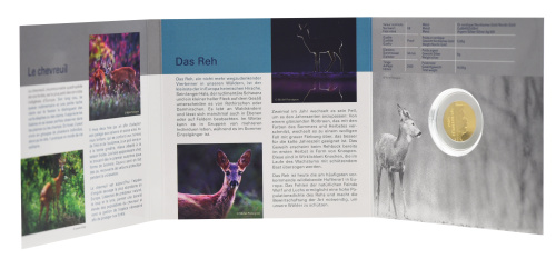 фото Люксембург 5 евро 2015 Биметалл Серебро Proof Европейская косуля в сувенирной упаковке