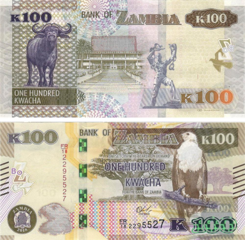 фото Замбия 100 квача 2018 UNC Буйвол (P67)