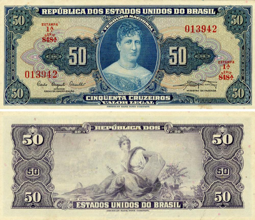 фото Бразилия 50 крузейро 1961 AU-UNC (P169)
