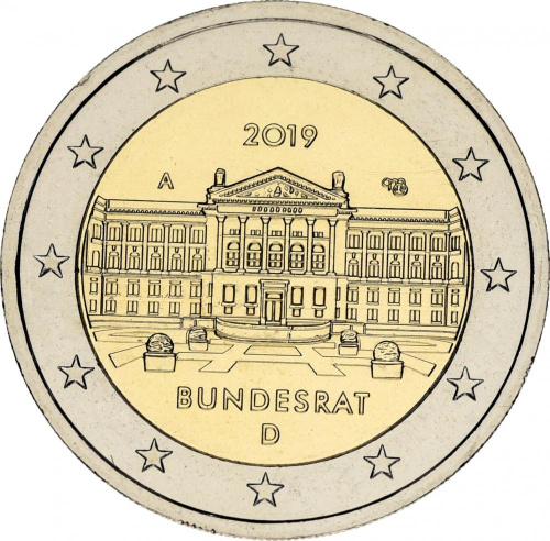 фото Германия 2 евро 2019 Биметалл UNC A Бундесрат