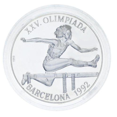 фото Куба 10 песо 1990 Серебро Proof XXV летние Олимпийские игры в Барселоне 1992 года - Бег с барьерами
